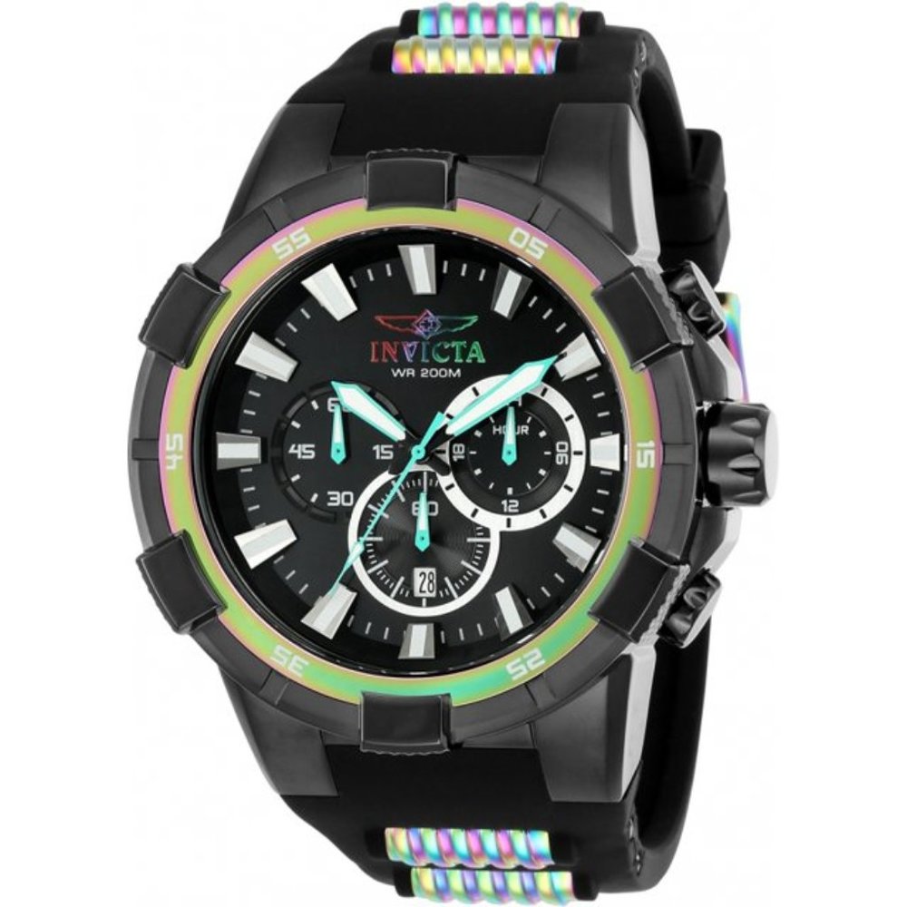 INVICTA AVIATOR 52MM QUARTZ CHRONOGRAPH SILICONE STRAP WATCH BLACK MEN'S 23691